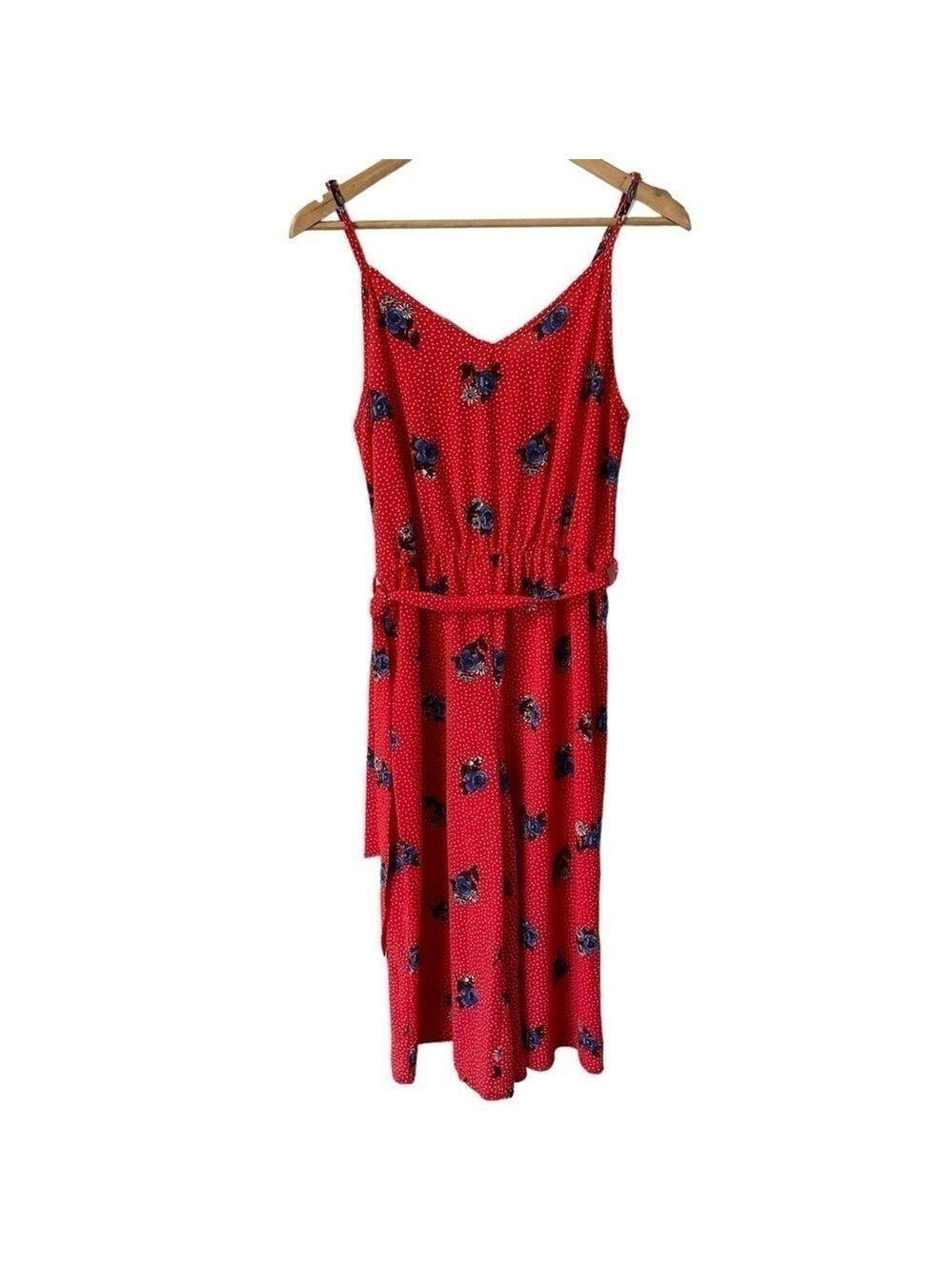 Ripe Wide Leg Jumpsuit Womens S Red Blue Floral Romper Casual Travel Summer EUC